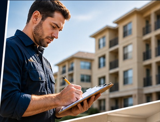 Property maintenance technician reviewing repair work